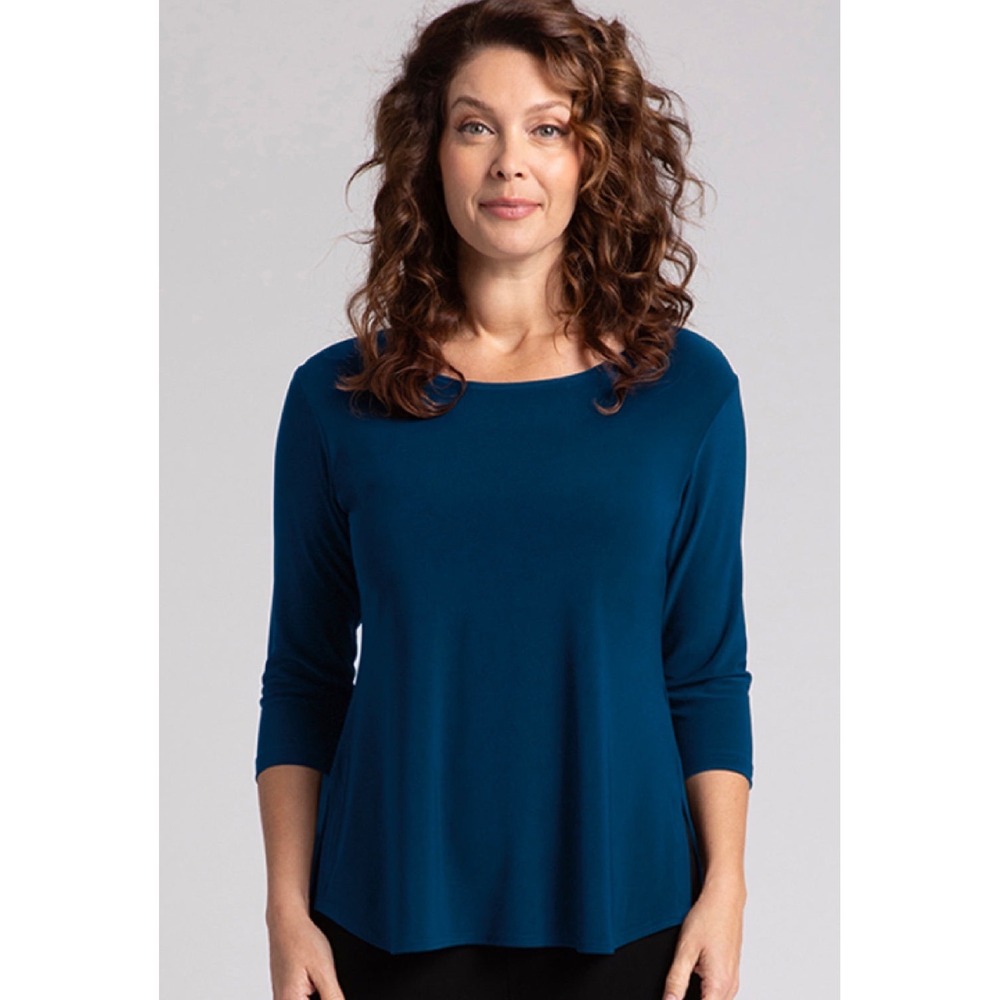 Sympli Canada Blue Boxy‎ Jersey Top Womens Sz 14 Teal Slouchy Round Neck MInimal